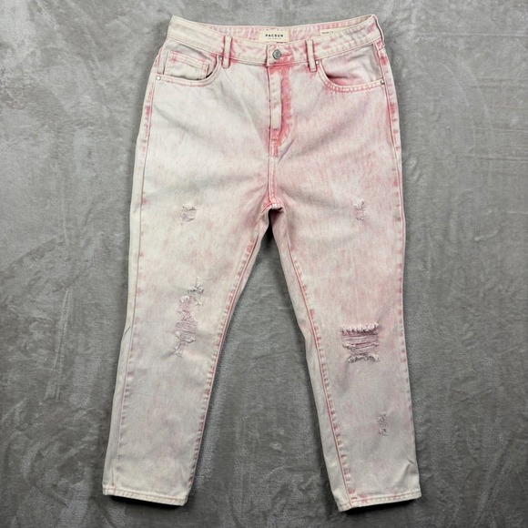 PacSun Denim - PacSun Mom Jeans Sz 29 Pink Distressed Straight Leg Acid Wash Cotton Edgy Summer